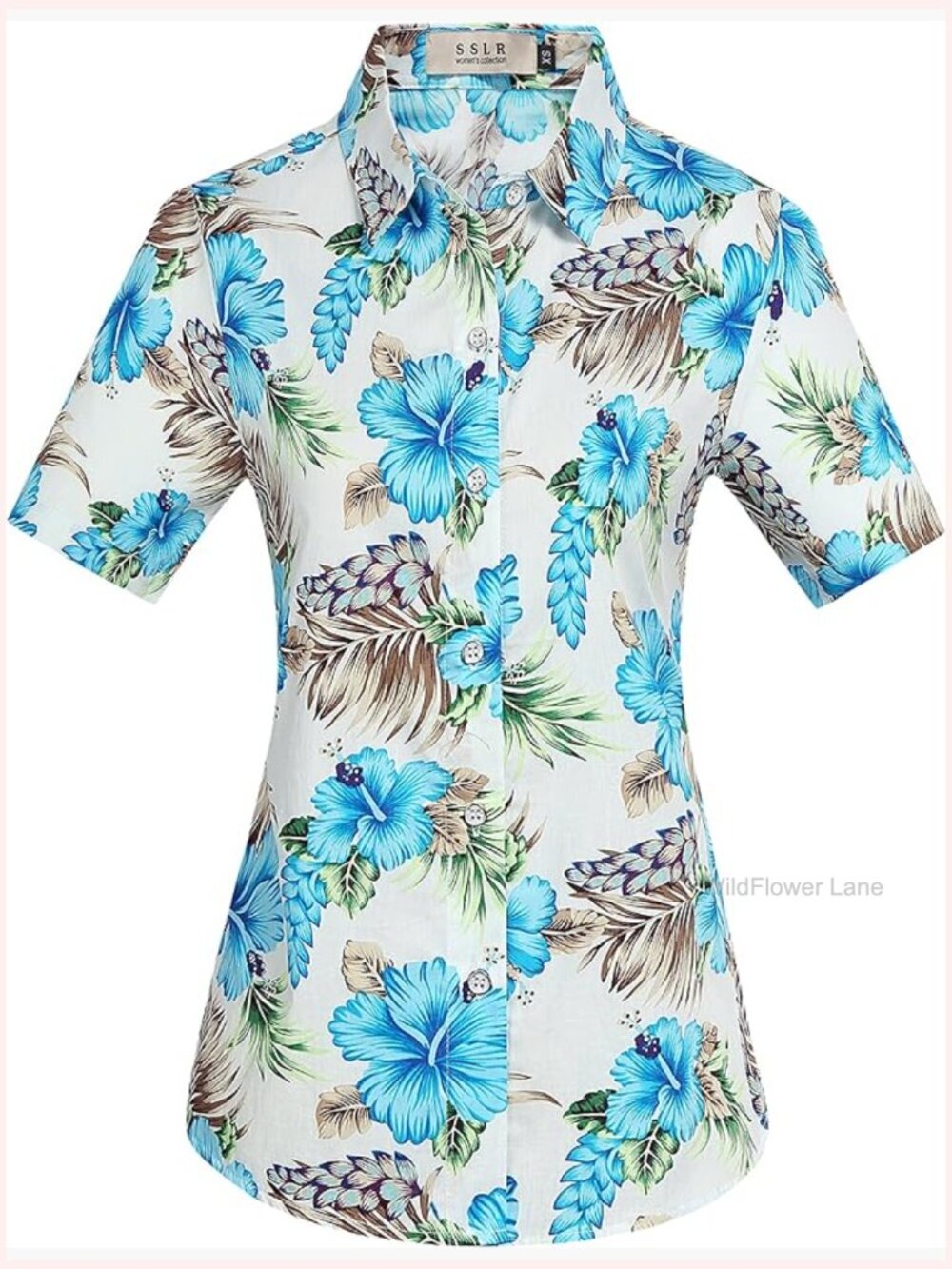 Women's Hawaiian Button Down Short Sleeve Blouse Casual Tropical Shirt
